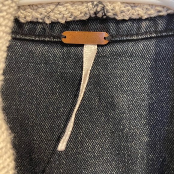 Free People distressed black denim sweater hooded jacket. Button up. Size small - Picture 2 of 10